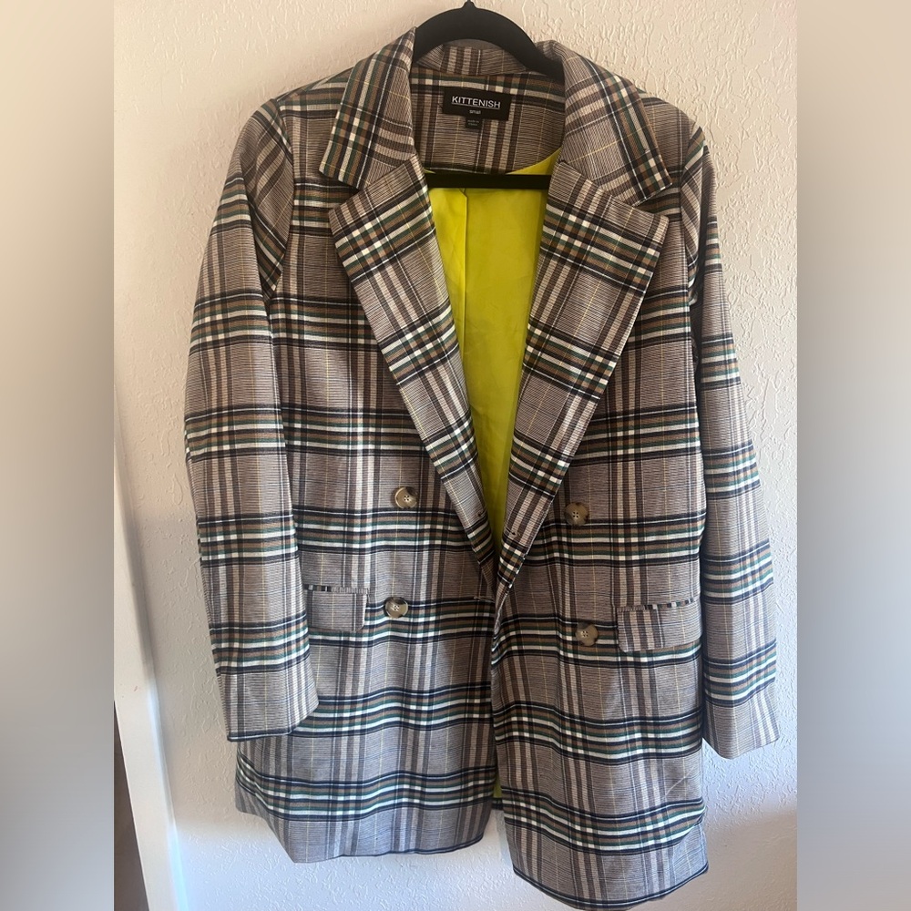 Kittenish- Size Small Blazer Jacket Plaid-Neon